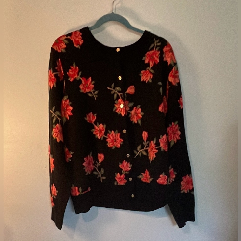 Bold floral cozy button front cardigan sweater size XXL